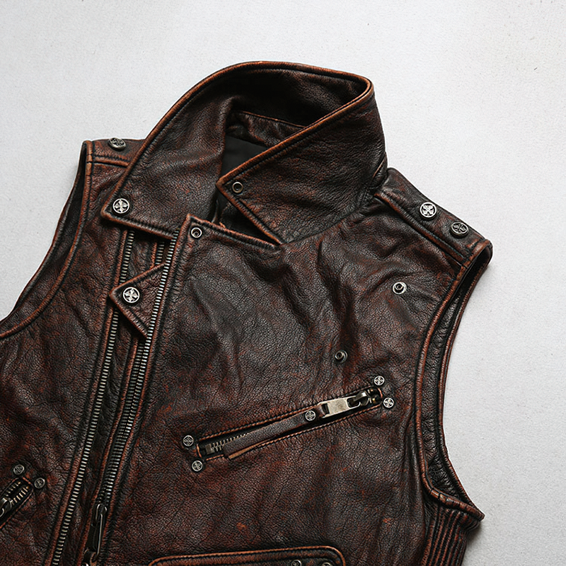 CLEARANCE / Vintage Heavy Genuine Leather Motorcycle Biker Vest for Men - US