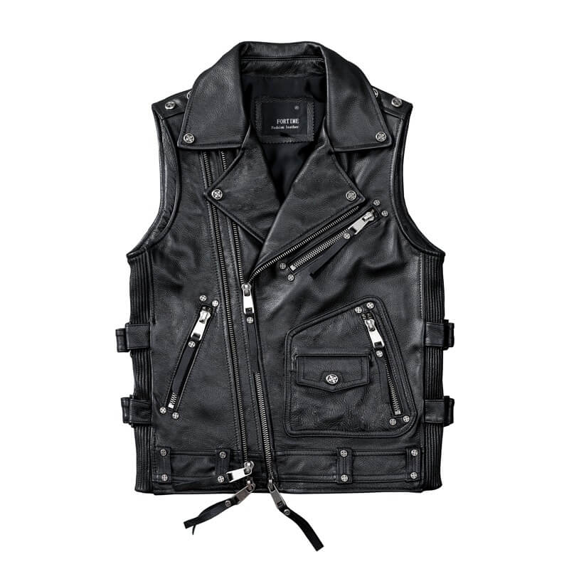 CLEARANCE / Vintage Heavy Genuine Leather Motorcycle Biker Vest for Men - US