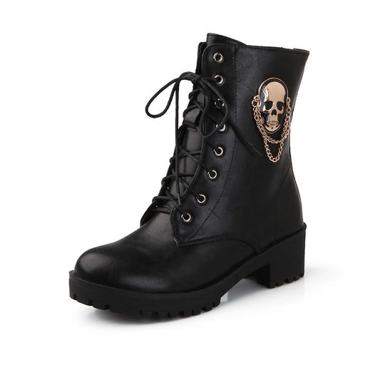 CLEARANCE / Women Ankle Boots with Skull and Chain - US