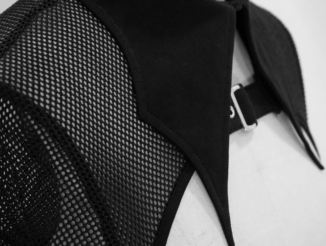 Punk Gothic Black Mesh Crop Top with Buckle & Collar