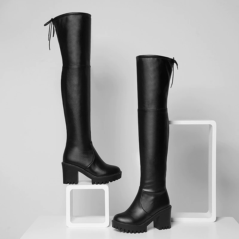 CLEARANCE / Women's Round Toe High Heels Platform Boots / Fashion Slim Over the Knee High Boots