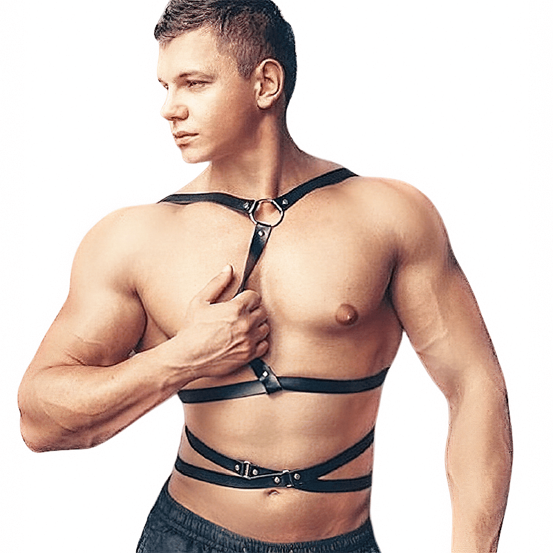 Sexy Body Harness For Men / Metal O Ring Harness Belts On Shoulder And Waist