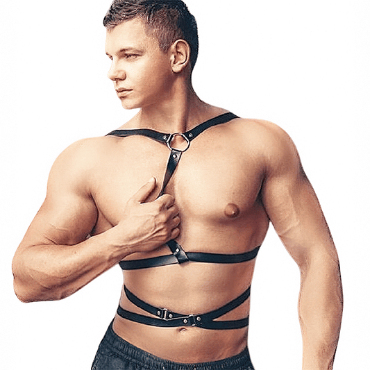 Sexy Body Harness For Men / Metal O Ring Harness Belts On Shoulder And Waist