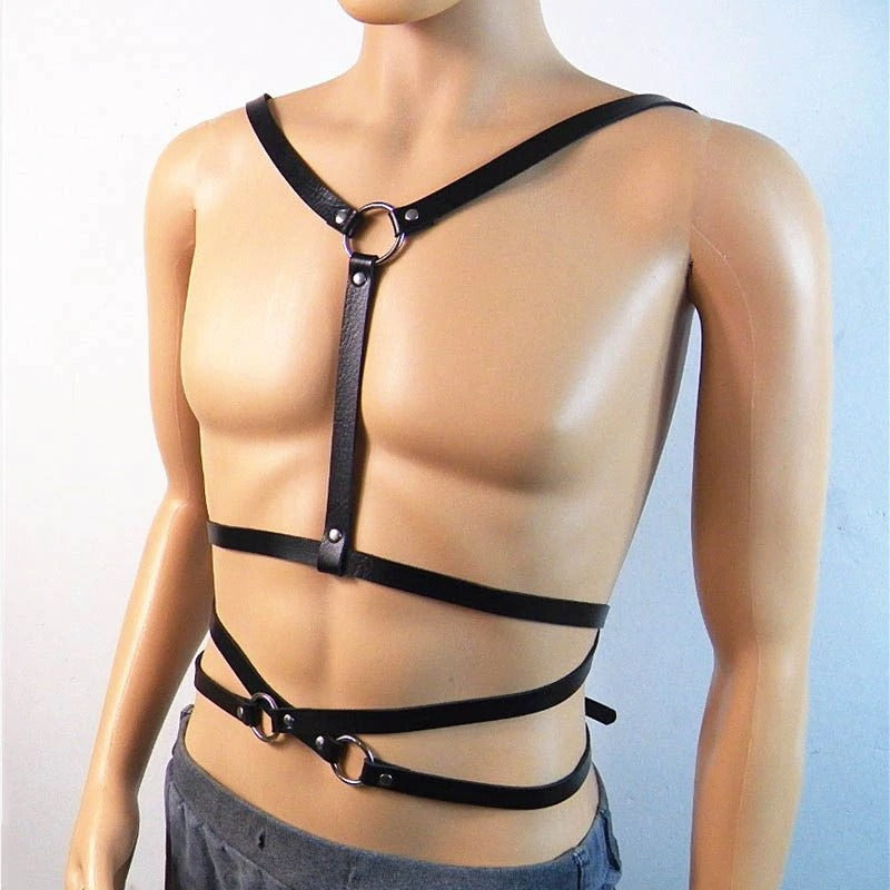 Sexy Body Harness For Men / Metal O Ring Harness Belts On Shoulder And Waist